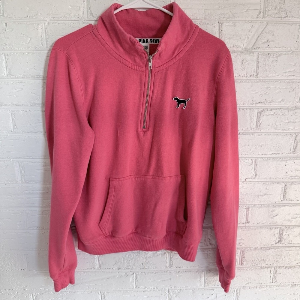 PINK Victoria's‎ Secret Quarter-zip Pullover Pink Sweatshirt Size L